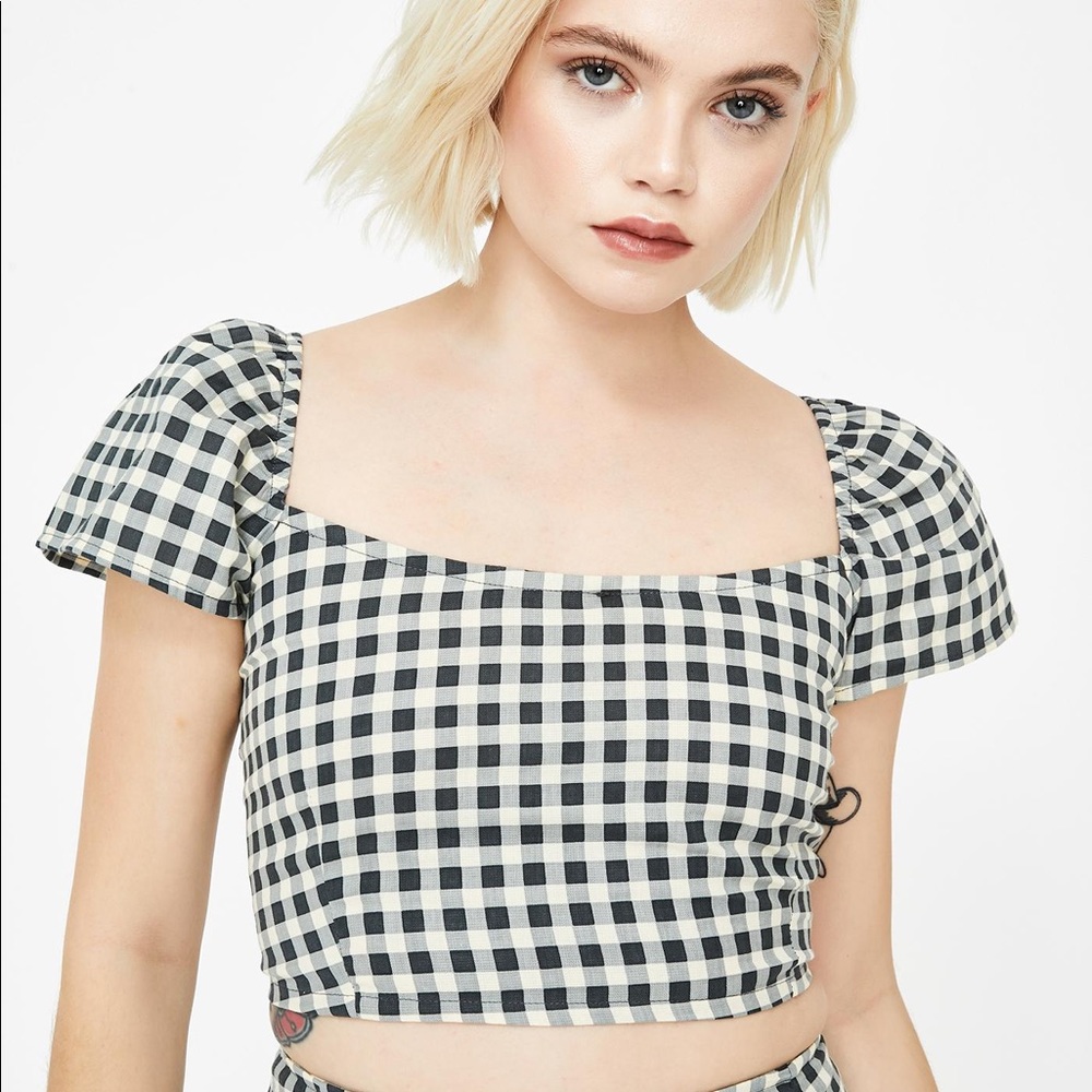 Motel Cindy Gingham Crop Top | Blue & Cream | NWT | Size L | Dolls Kill